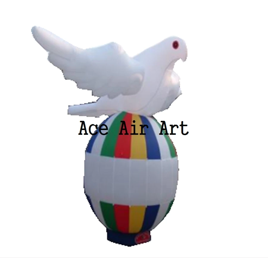 4m high white flying inflatable pigeon with stretched wings standing on colorful eggs/ball for advertising/event decotation