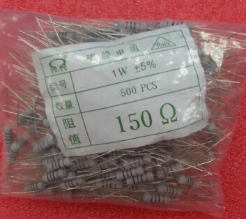 1ohm 1R-1M 1W ถึง1M 1/2W 1R เป็น1M 1W ฟิล์มคาร์บอน5% ชิ้น/ล็อต500จัดส่งฟรี