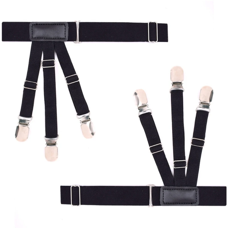 2Pcs Nylon Elastic Leg Suspenders Shirt Stays Holder Straps Metal Locking Clamps Black New