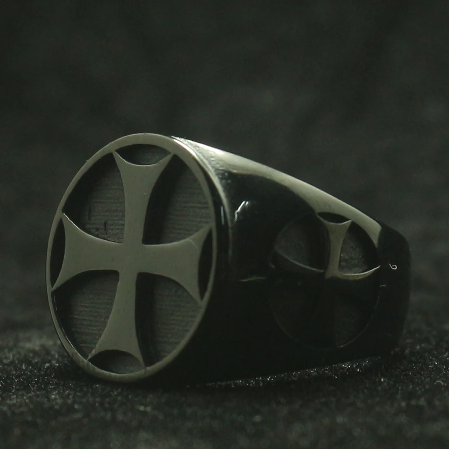 Mens Boys 316L Stainless Steel Cool Biker Classic Black Cross Ring