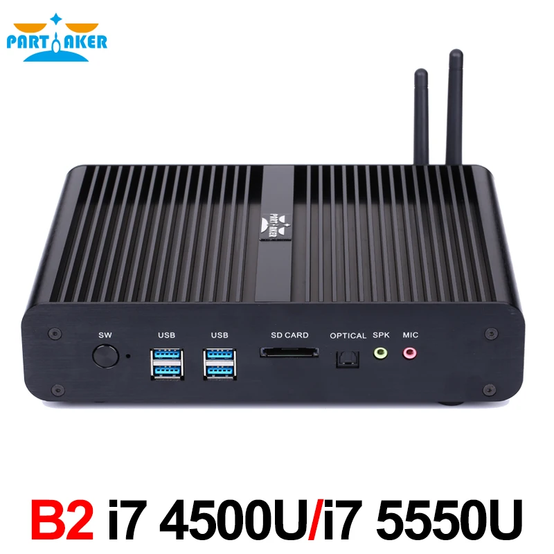 Partaker B2 Fanless Mini PC Windows Linux Intel Core i7 4500u i7 5550u Barebone Max 16G RAM 512G SSD 1TB HDD WiFi HDMI