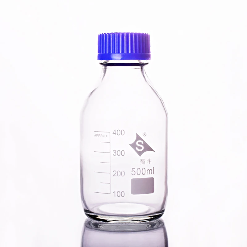 

3pcs Reagent bottle,With blue screw cover,Normal glass,Capacity 500ml,Graduation Sample Vials Plastic Lid