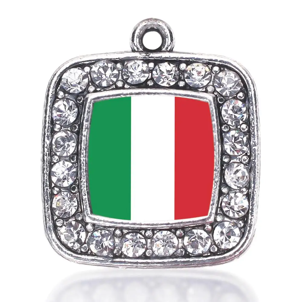 ITALIAN FLAG CIRCLE CHARM ANTIQUE SILVER PLATED JEWELRY