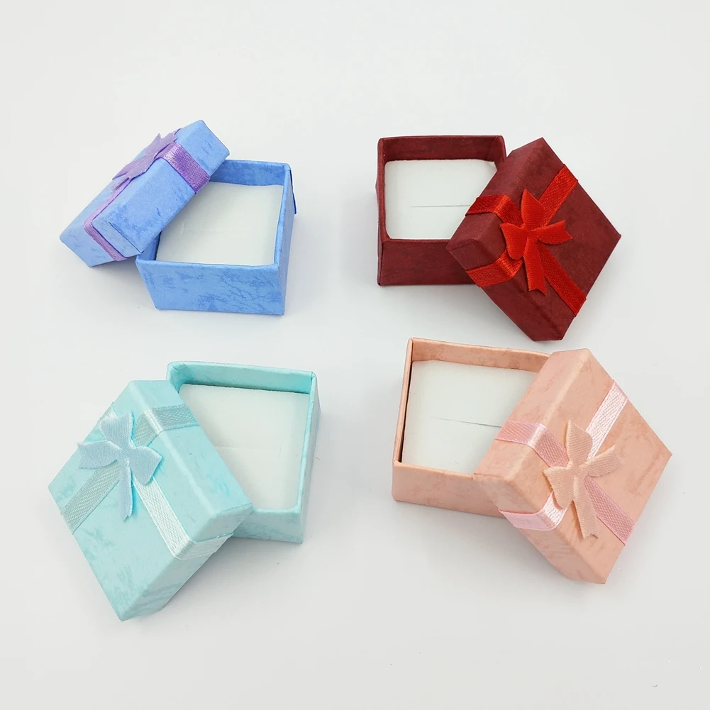 Fashion Bowknot Jewelry Packaging Boxes 48pcs/lot 4X4X3cm Cute Display Box Red Pink Purple Blue Earrrings Ring Paper Boxes