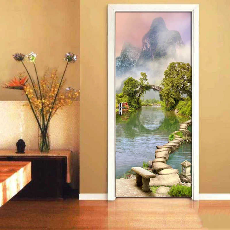 

Garden Lake View PVC Waterproof Self-Adhesive Door Sticker Wallpaper For Living Room Bedroom Door Wall Decals Mural Wall Sticker