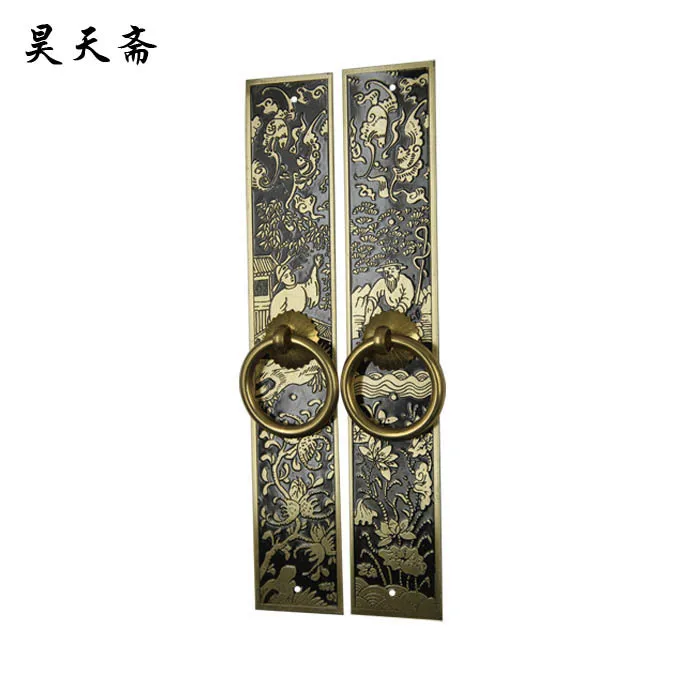 [Haotian vegetarian] Chinese Ming and Qing antique copper door handle door handle antique carved HTC-313