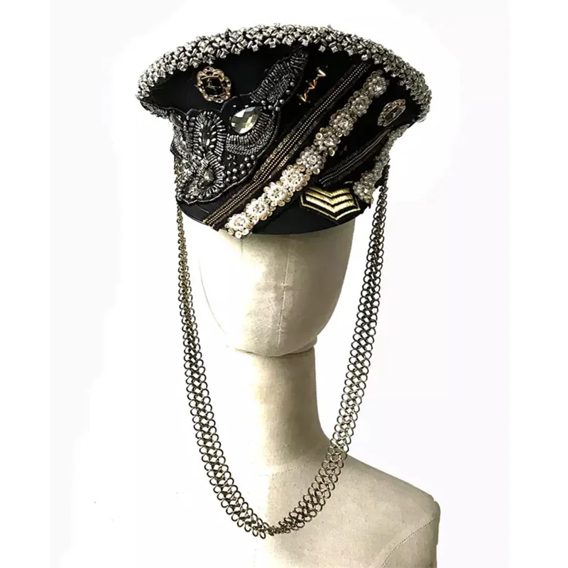 

Custom uniform party punk handsome hat headwear bar hyperbole stage performance catwalk accessories
