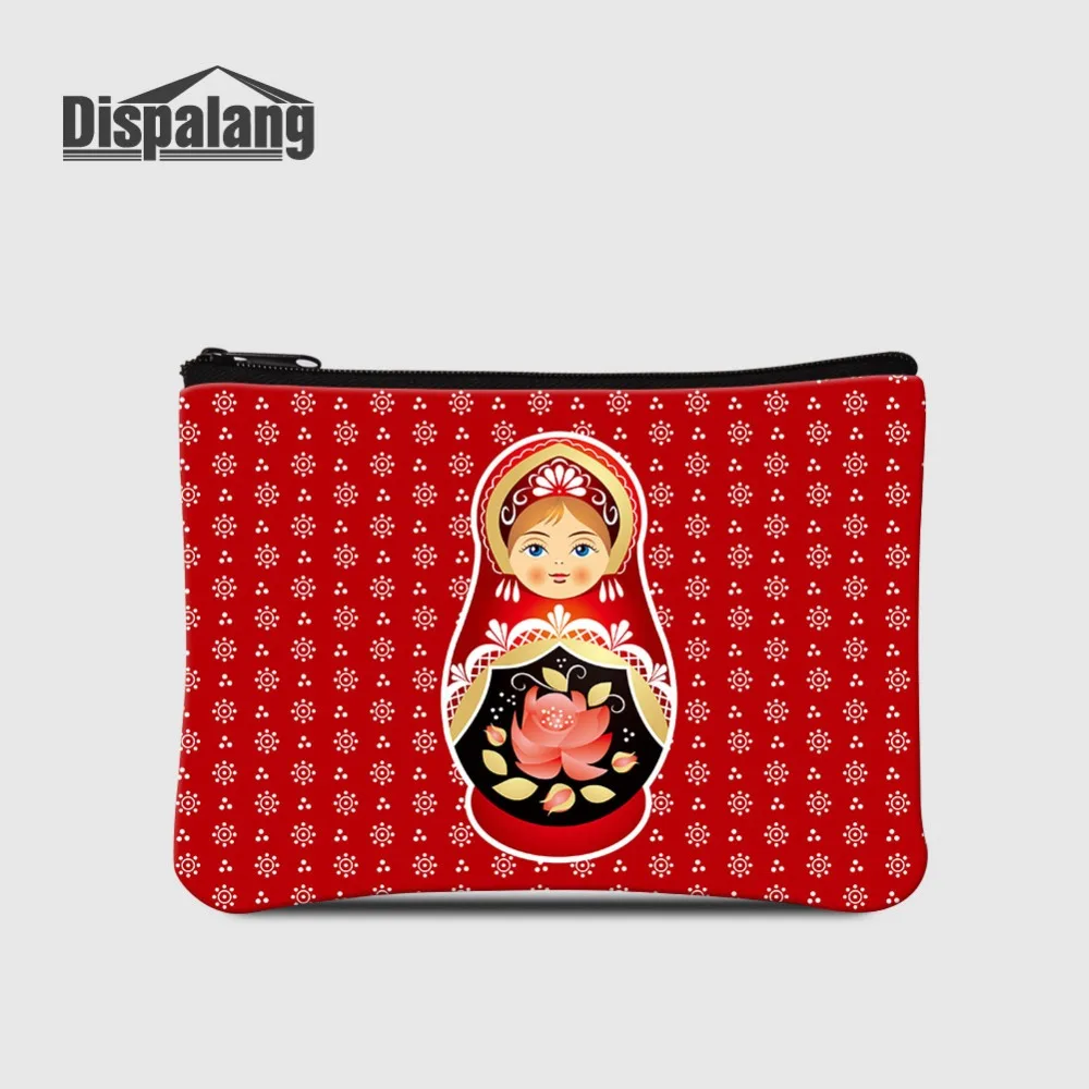 Russian Mascot Matryona Women Small Wallet Matryoshka Doll Short Zipper Coin Purse Girls Outdoor Shopping Change Money Bags