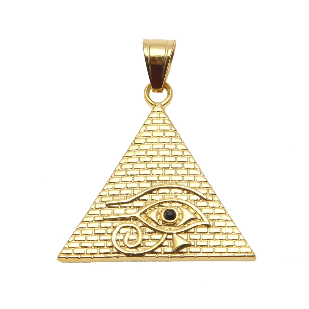Ancient Egyptian Pyramid Eye Of Horus Pendant Necklace Hip Hop Jewelry Illuminati Collar with 27.5\