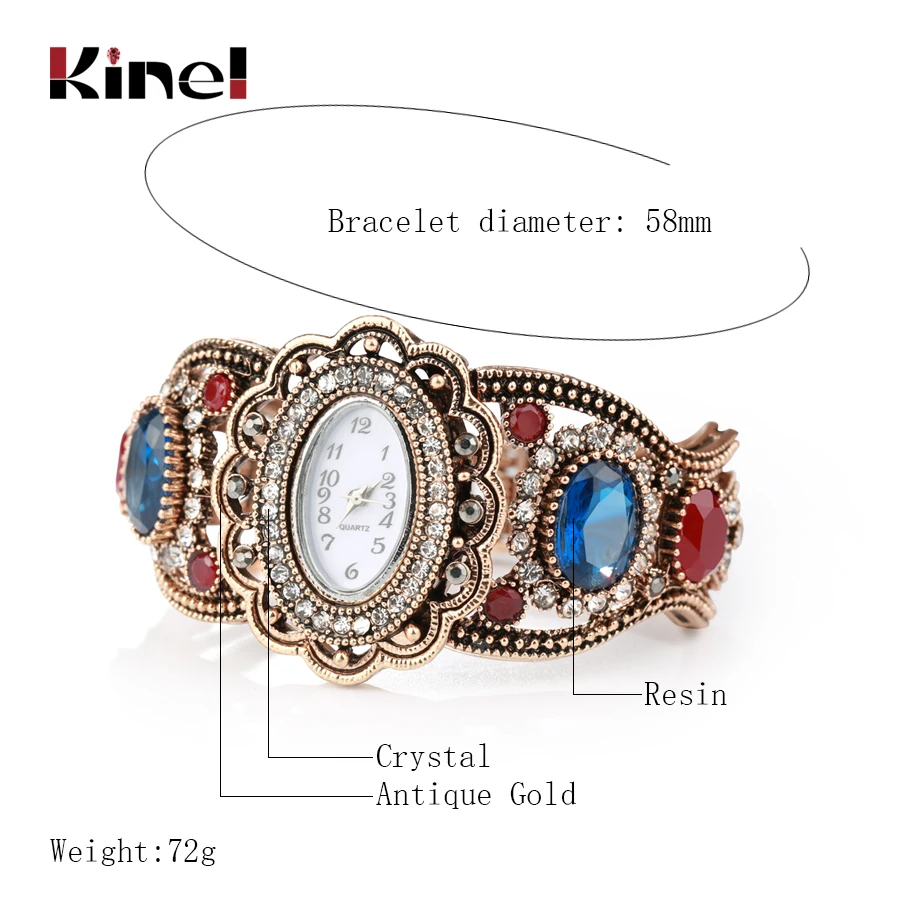 Kinel New Antique Watch Bracelet For Women Gold Color Hollow Crystal Flower Vintage Wedding Jewelry Christmas Gifts Wholesale