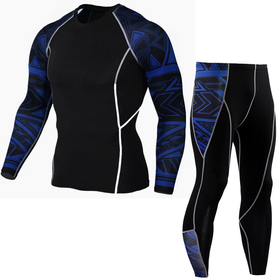 Ropa interior térmica de invierno para hombre, mallas de Fitness de manga larga, ropa deportiva de compresión elástica, para correr en el campo,