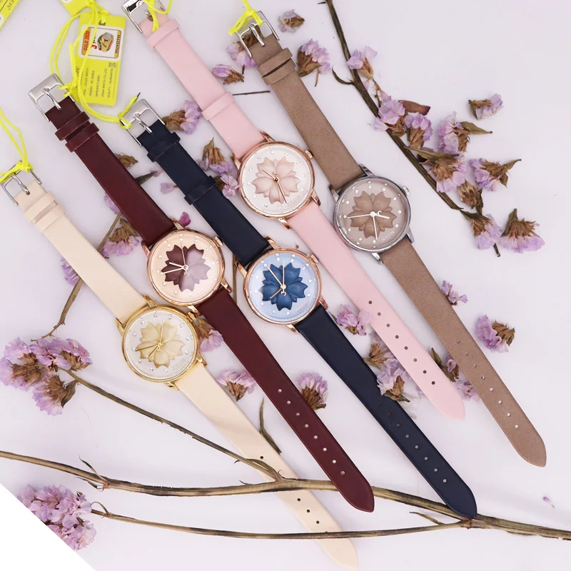 Julius Cherry Blossom Watch para mulheres, relógio elegante e bonito, pulseira de couro real, presente de aniversário de menina, sem caixa, horários