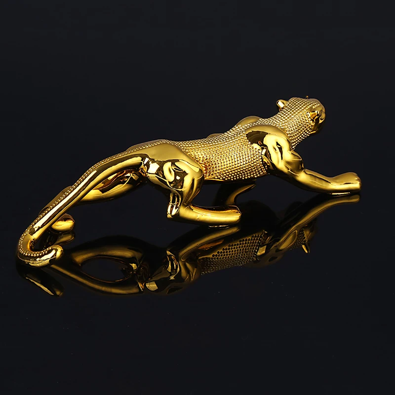 Exquisite Resin Leopard Miniature Handmade Rhinestone Panther Figurine Wildlife Adornment Gift and Craft Trinket Accessories
