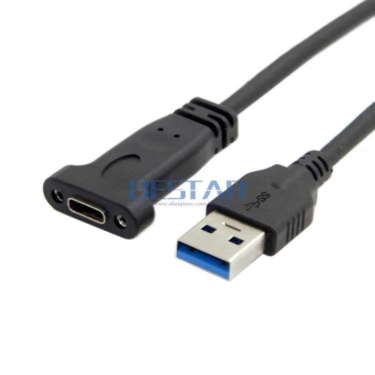 0.2M USB 3.0 A Male to USB 3.1 Type-C type c USB-C Female HDD charging data connection Cable 20cm with Panel Mount Screw Hole