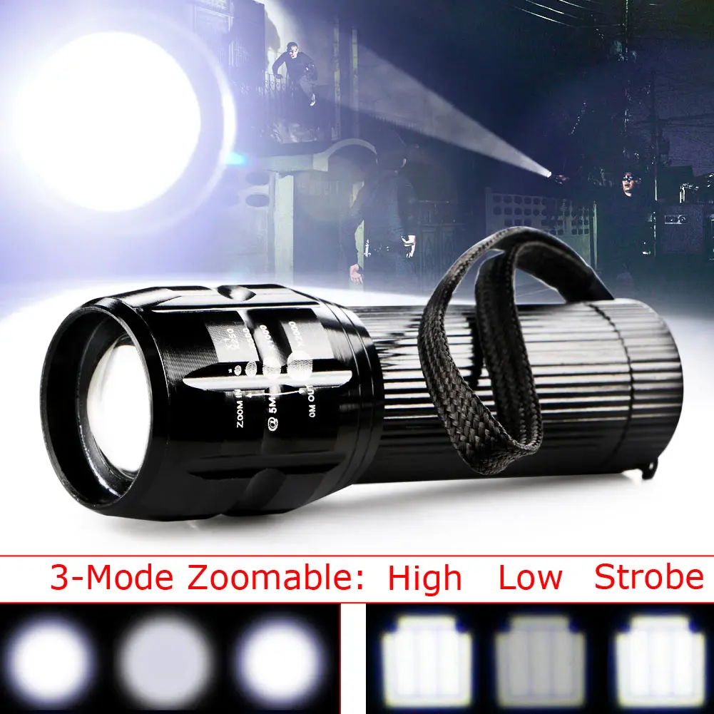 LED Flashlight 2000 Lumens Torch Lamp 3 Modes Zoomable Camping Cycling Head Light Lantern USE AAA battery