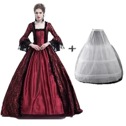 New Medieval Renaissance Long Dress Queen Gown Party Cosplay Costume Square Collar Maxi Dresses with petticoat S-XXXL