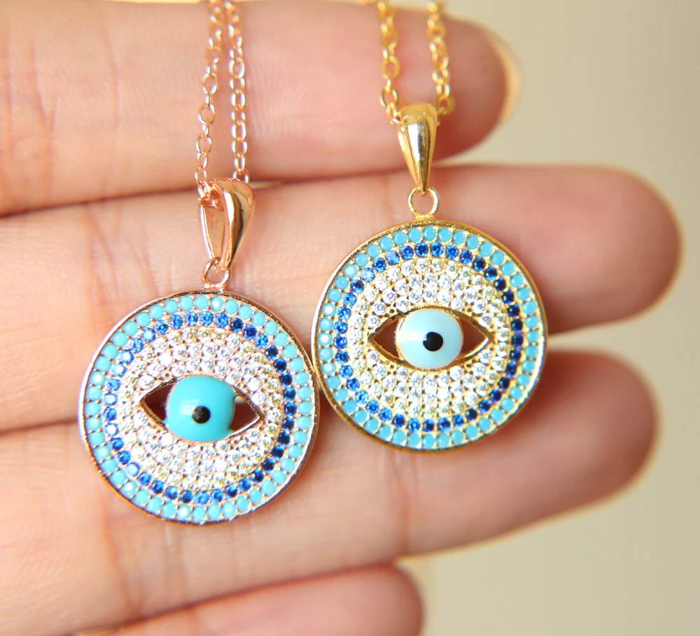 

promotion 100% 925 sterling silver multi color blue eye fashion turkish jewelry gold color women turquoises necklace