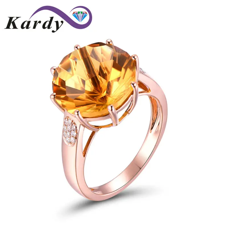 

Kardy Amazing Women's Solid 14K Rose Gold Natural Citrine Gemstone Prong Diamond Wedding Engagement Ring Sets