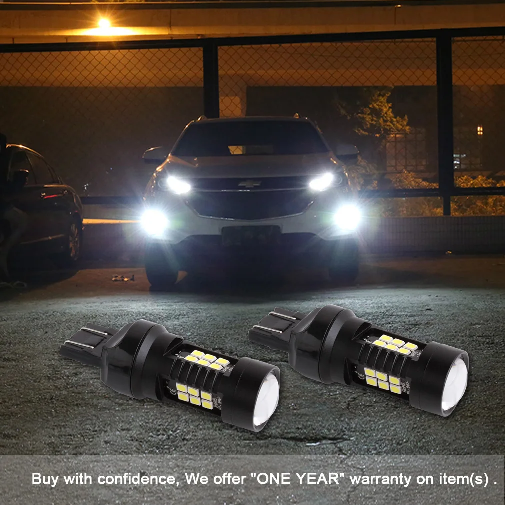 7443 LED 전구, 방향 지시등, 브레이크 등, 주차등, 자동 안개등, 빨간색 호박색, 7440 W21/5W, T20, 1200Lm, 2 개