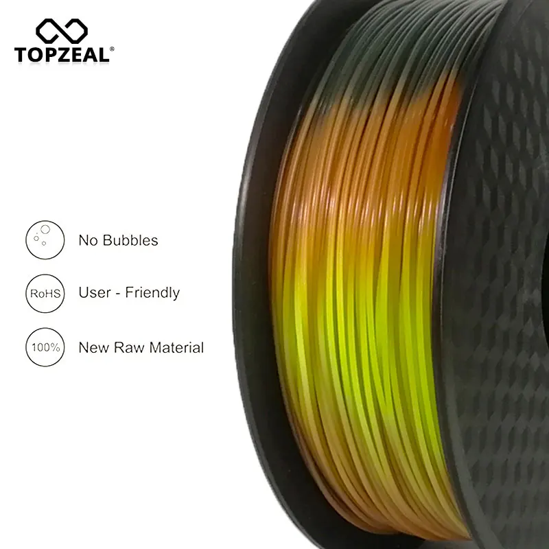 TOPZEAL Newly PLA Tri Temp Change Color Lava 3D Printer Filament, Black to Red to Yellow, 1KG 1.75mm with Tolerance +/-0.05mm
