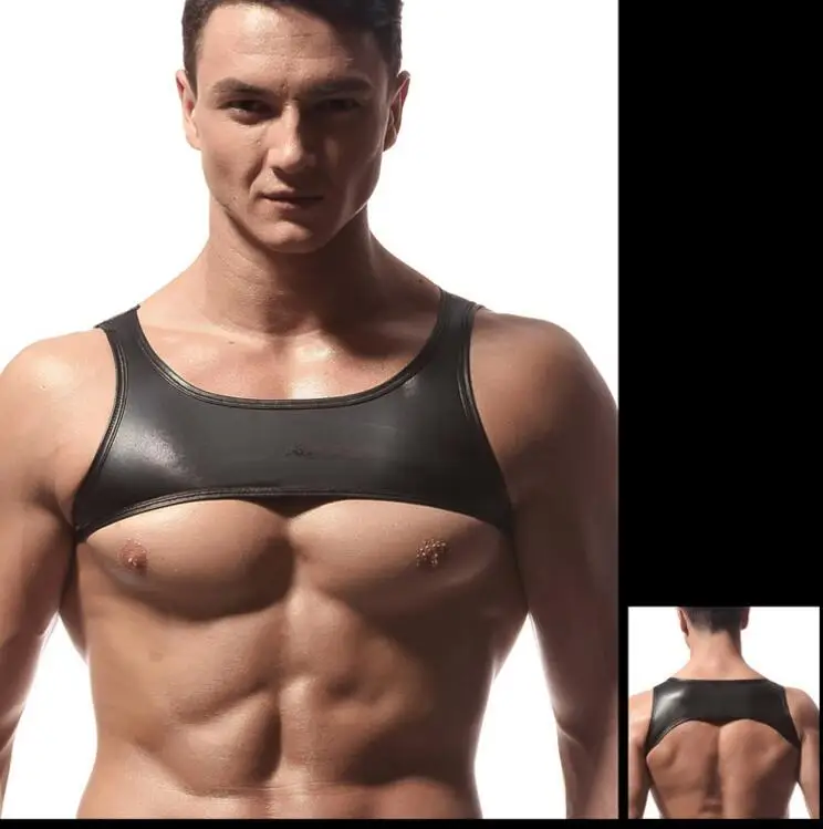 Men\'s short vest Show bar night dance The private ordering Sexy backless Workout clothes sleeveless Leather