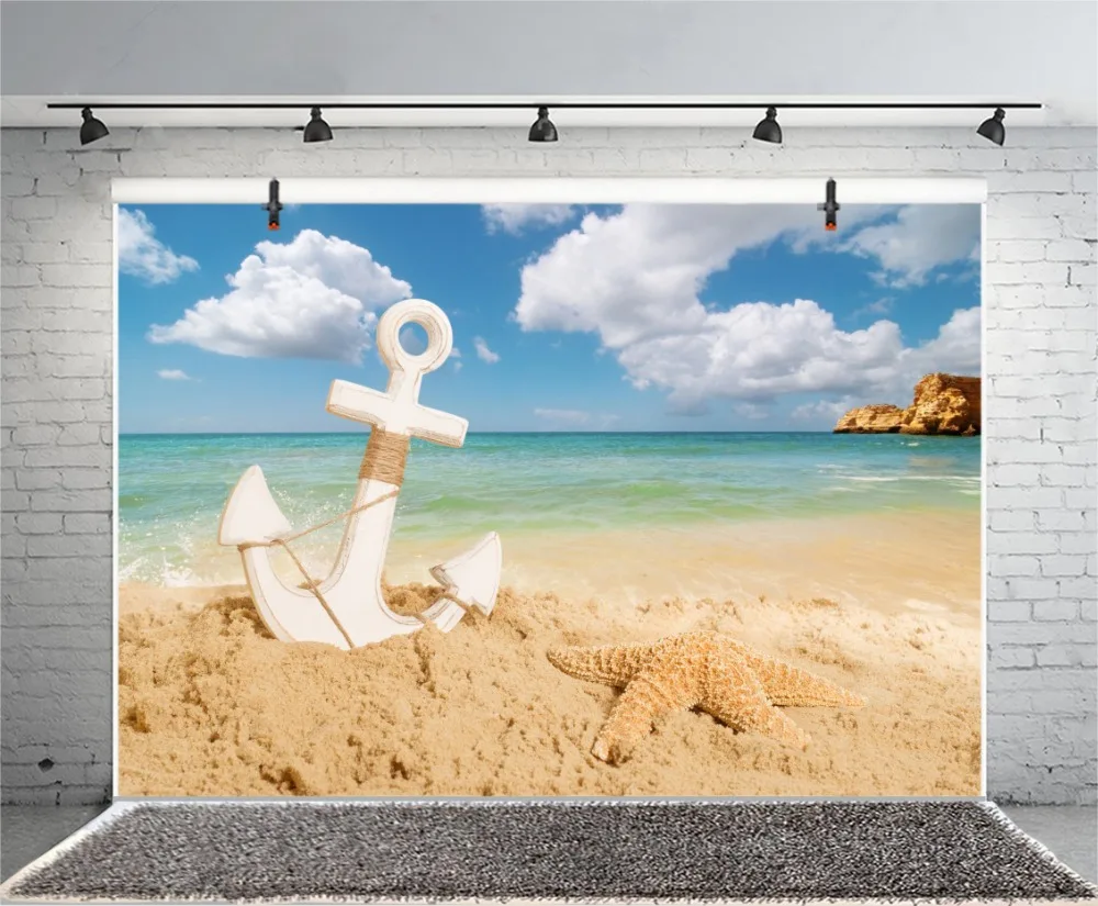 Anchor Ship Sea Beach Sand Baby Birthday Summer Holiday Blue Sky Scenic Photography Backdrops Photo Backgrounds For Photo Studio