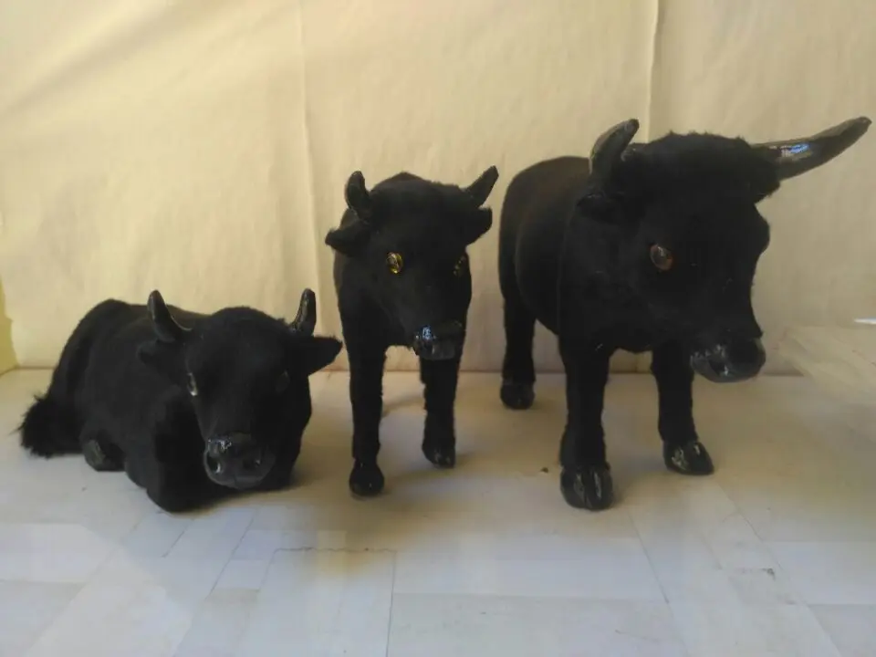 

3 pieces a lot simulation black cow toy polyethylene & furs cattle model gift 2822