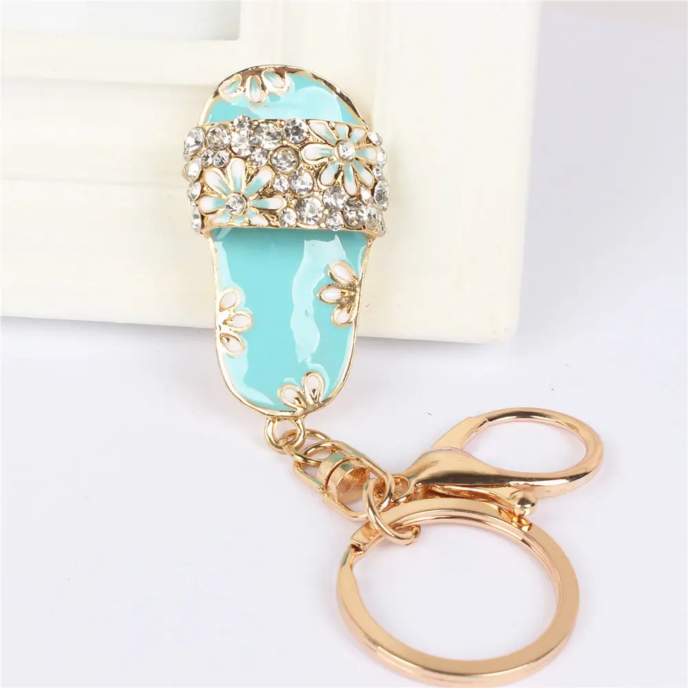 Flip-Flops Slipper Shoe Pendant Charm Rhinestone Crystal Keyring Key Chain for Purse Bag Carkey Wedding Girl Lover Gift