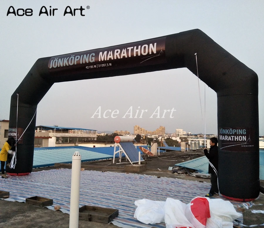 

Full black 9m W x 4.5m H Sport archway inflatable arch with 6 logos and removable START FINISH Banner For marathon