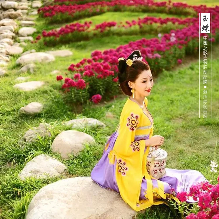 For kids and adults Tang Dynasty Yellow Original Print High Waist Costume TV Play Great Tang Empress - Wu Zetian Actress Costume