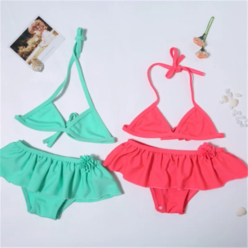 

Baby Kids Swimwear Cute Bikini Girls split Two Pieces Swimsuit Bathing Children Suit Beachwear kids Falbala Bikini 2 Colors