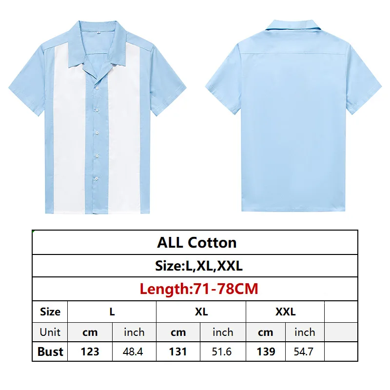 Blouse Men Blue White Vertical Striped Shirt Men's Designer Shirts Short Sleeve Button-Down Dress Camiseta Retro Hombre Bowling