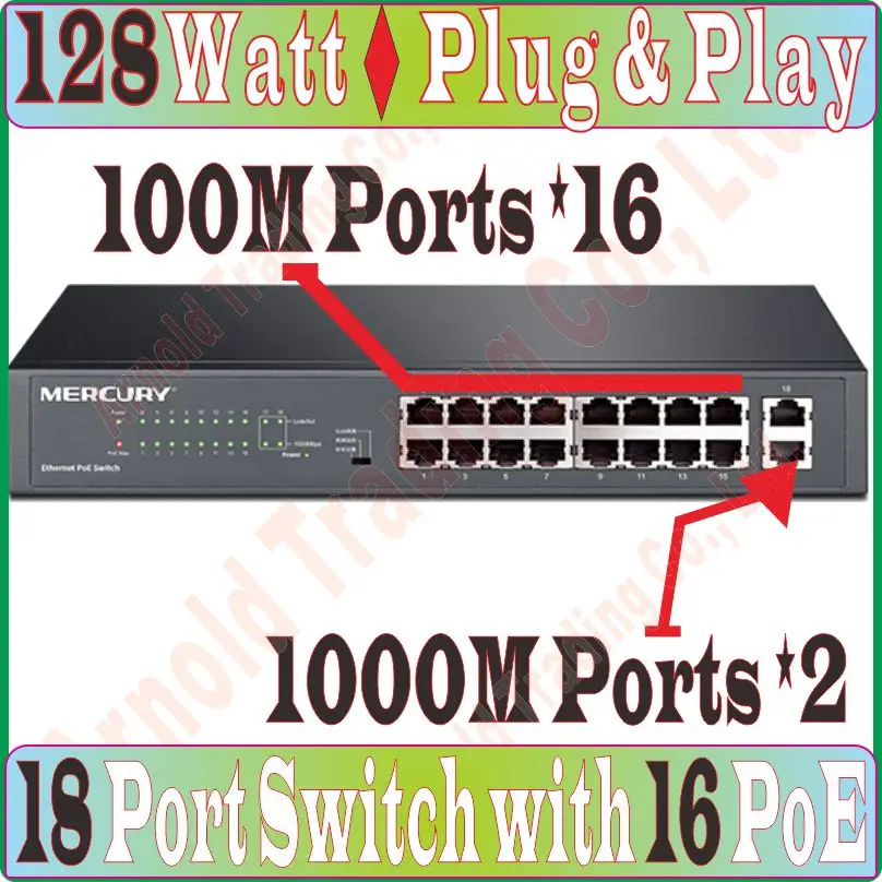 

Max. PoE 128W 16 ports POE Switch with 16 POE ports power to ip camera,wireless ap,16-port PoE Switch with 2 RJ-45 Gigabit Port