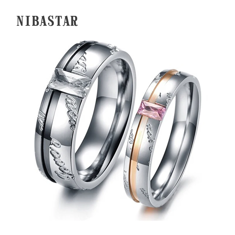 

a Pair Love Stainless Steel Crystal Engagement Weddings Couple Rings for Men and Women Jewelry