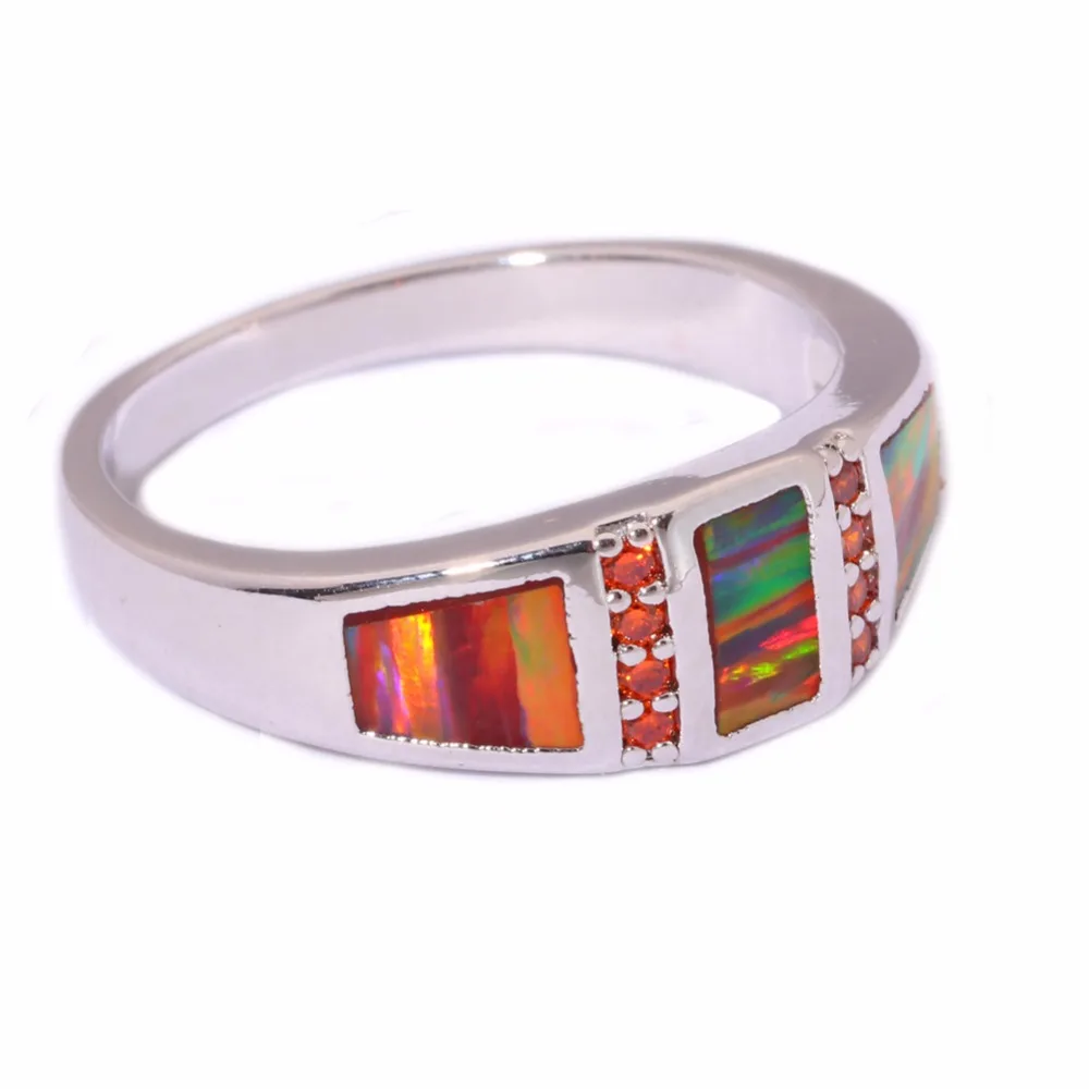 CiNily Created Orange Fire Opal Orange Garnet Silver Plated Wholesale Hot Sell for Women Jewelry Ring Size 6 7 8 9 OJ9118