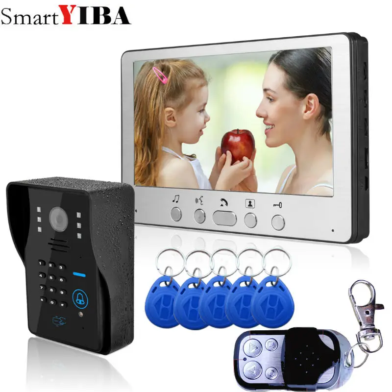 SmartYIBA 7'' TFT LCD Wired Video Door Phone Visual Video Intercom Speakerphone Intercom System With Password and RIFD Card