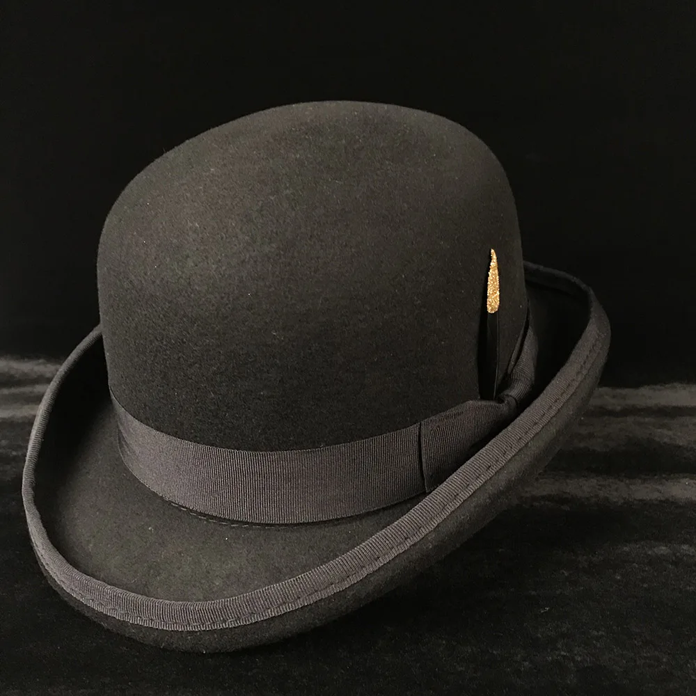 100% Wool Women's Men's Black Brown Bowler Hat Gentleman Crushable Derby Hat Dad Billycock Groom Hats Steampunk S M X XXL