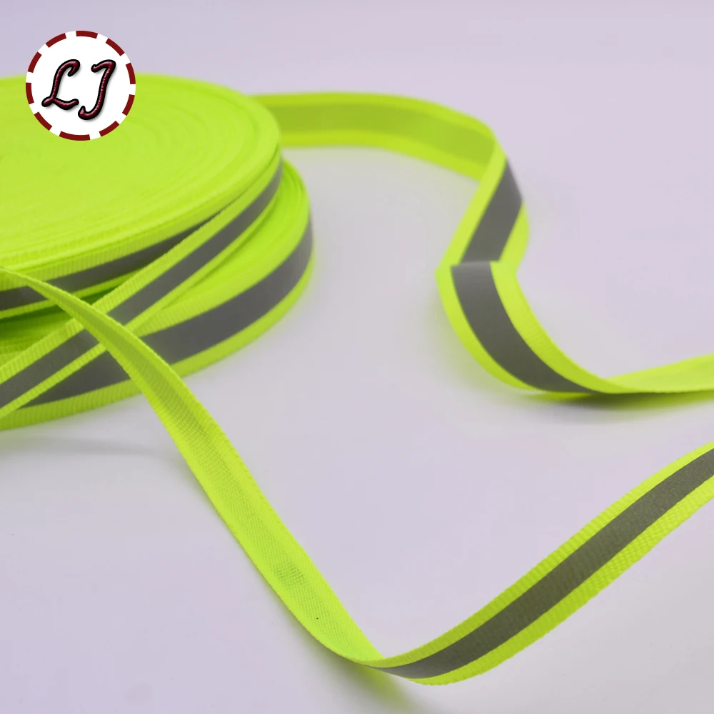 New 5yd/lot Fluorescent Green Reflective Fabric Ribbon Webbing Tape Strip Edging Braid Trim Sew On Tape garment accessories DIY