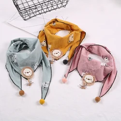 Winter Autumn Kid Cotton Scarf Baby Girl Cartoon Triangle Scarves Cute Print Bib Boy Shawl Neckerchief Lion Rabbit Bow Collar