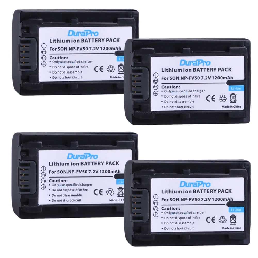 DuraPro 4pcs NP-FV50 FV50 Battery AKKU For SONY HDR XR550E XR350E CX550E CX350E CX150E DCR SR68E SX83E SX63E SX43E CX230