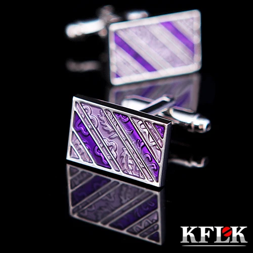 

KFLK shirt cufflinks for mens Brand cuff button cufflink High Quality Purple Art pattern gemelos abotoaduras Designer Jewelry