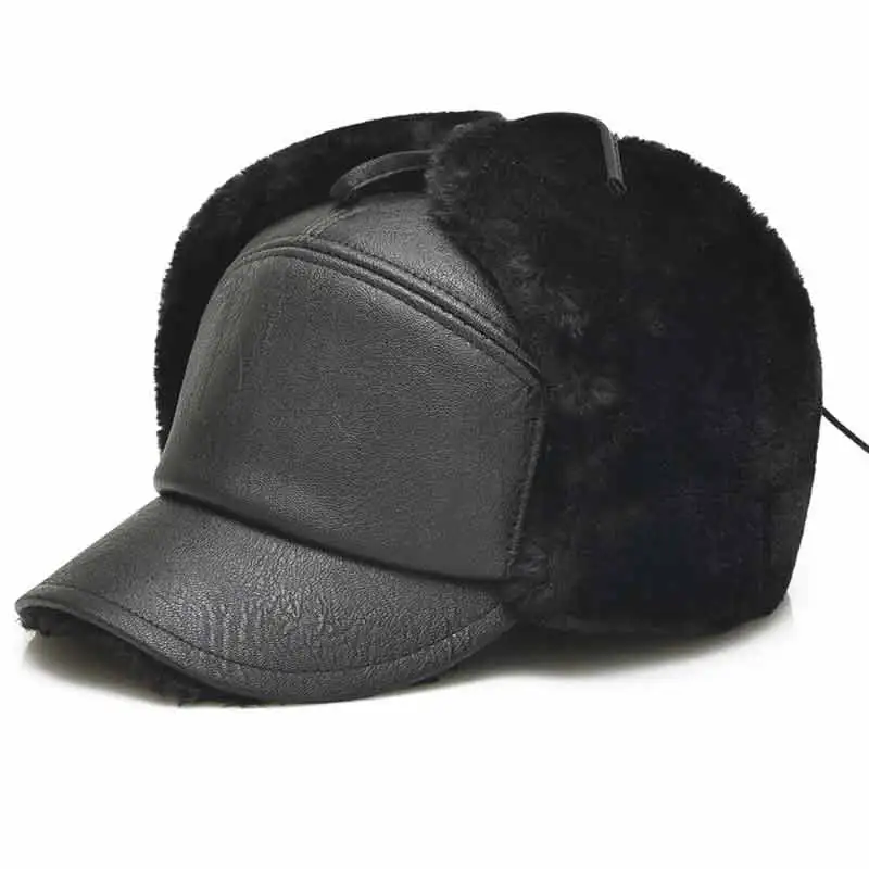 Men Earflap Winter Hat Thick Faux Fur Bomber Hat for Russian Cold Weather Black Grey In Stock