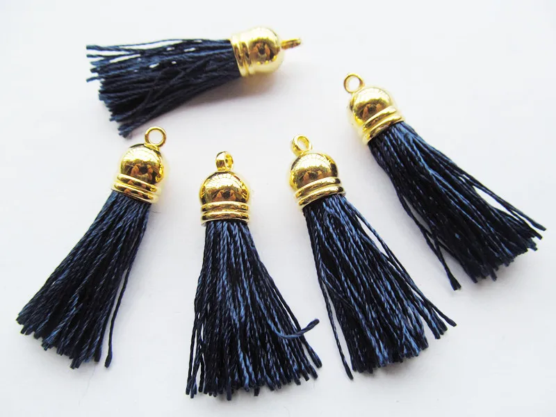 Free Shipping 100Pcs 45mm Golden Plastic Caps Handbag Tassels, Navy Blue Twist Silk Cord,Chamois Macrame Bag Component