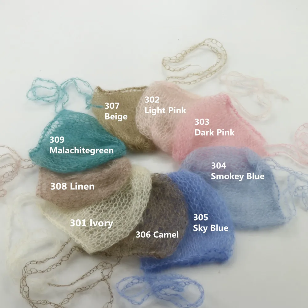 5PCS/Lot Mohair Newborn Baby Handmade Hat Solid Infant Bonnet Photography Props Stretch Cap for Photo Shoot Accessories