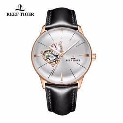 Reef Tiger/RT orologi Casual di lusso con cinturino in vera pelle orologi con lenti convesse Tourbillon in oro rosa RGA8239