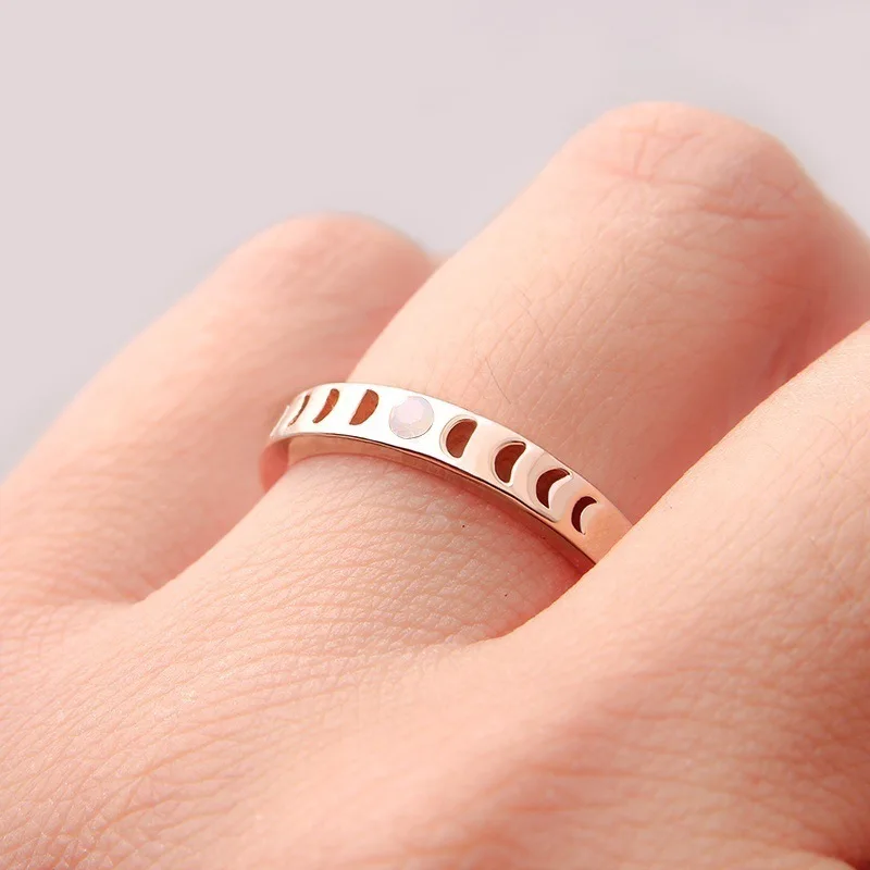 Vintage Moon Phase Rings Dainty Stacking Ring for Women Jewelry Gift