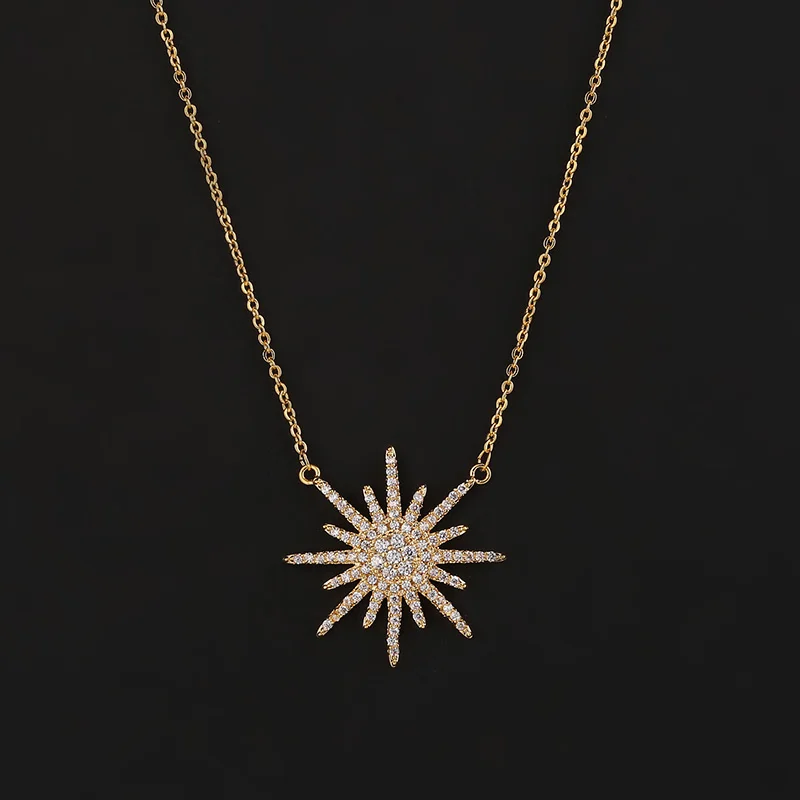 Hadiyana European And American Fashion Versatile Shining Eight-pointed Star Earrings Necklace Trend Clavicle Chain Sets TZ5026