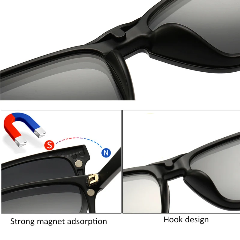 New Include Frame Polarized Clip On Sunglasses Men TR90 Custom prescription lenses Magnetic clips night glasses drive Magnet