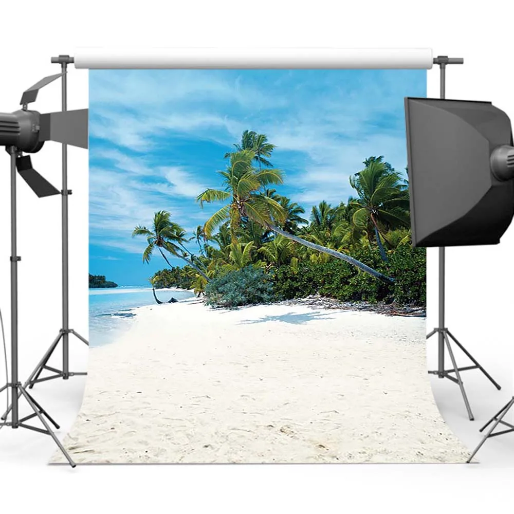 

Mocsicka Summer Sandy Beach Backdrop Photography Cocount Tree Blue Sky Sea Background Photo Studio Summer holiday