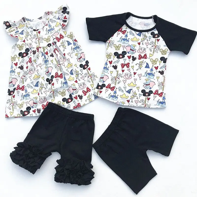 

Wholesale Baby Girl Flutter Mickey Pearl Ruffle Short Set And Boy Mickey Raglan Shorts Set Baby Summer Boutique Clothing